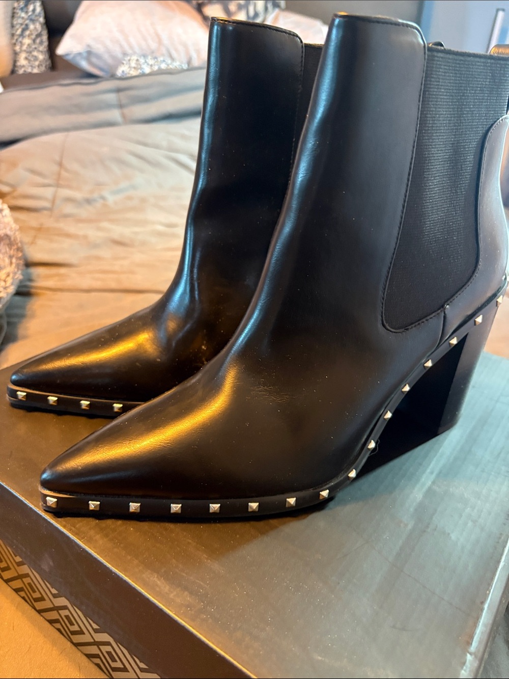 Charles by Charles David Black Pointed-Toe Studded Chelsea Booties